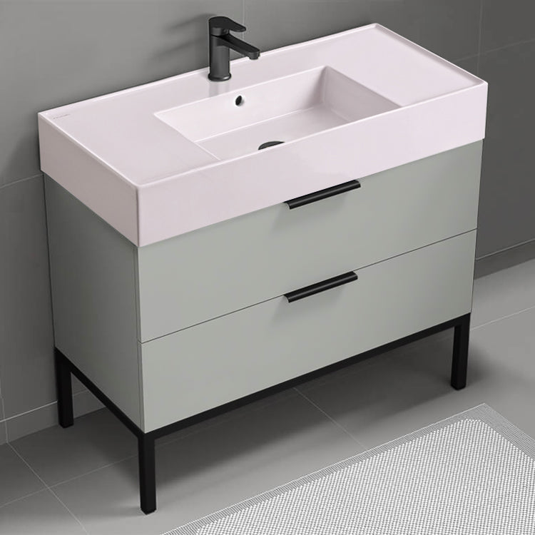 Pink Sink Bathroom Vanity, Free Standing, Modern, 40", Grey Mist