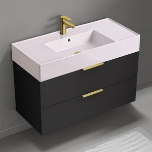 Pink Sink Bathroom Vanity, Wall Mounted, Modern, Single, 40", Matte Black