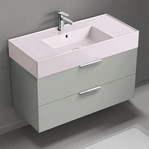 Pink Sink Bathroom Vanity, 40", Wall Mounted, Grey Mist
