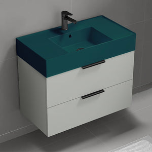 Green Sink Bathroom Vanity, Wall Mounted, Modern, 32", Grey Mist
