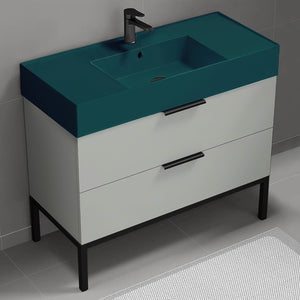Green Sink Bathroom Vanity, Free Standing, Modern, 40", Grey Mist