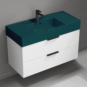 Green Sink Bathroom Vanity, Floating, Modern, 40", Glossy White