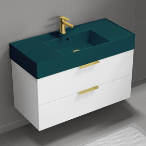 Green Sink Bathroom Vanity, Floating, Modern, 40", Glossy White