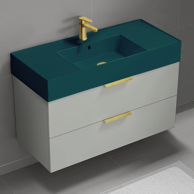 Green Sink Bathroom Vanity, 40", Wall Mounted, Grey Mist