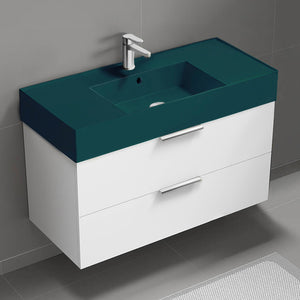 Green Sink Bathroom Vanity, Floating, Modern, 40", Glossy White