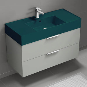 Green Sink Bathroom Vanity, 40", Wall Mounted, Grey Mist