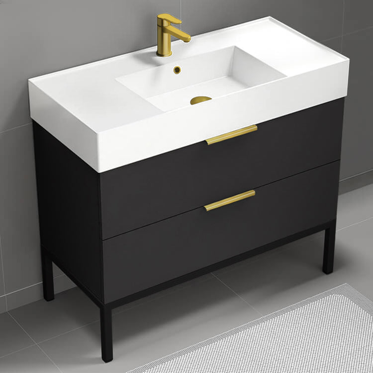 40" Bathroom Vanity, Floor Standing, Modern, Matte Black