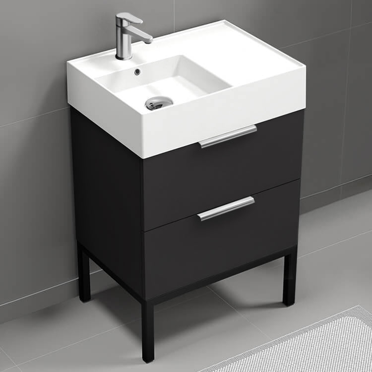 Modern Bathroom Vanity, Free Standing, 24", Matte Black