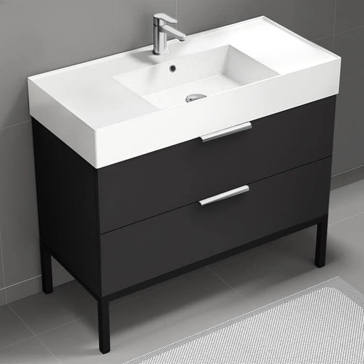 40" Bathroom Vanity, Floor Standing, Modern, Matte Black