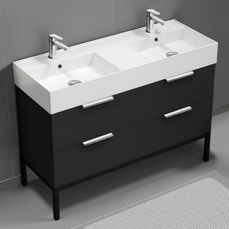 48" Bathroom Vanity, Double Sink, Modern, Floor Standing, Matte Black