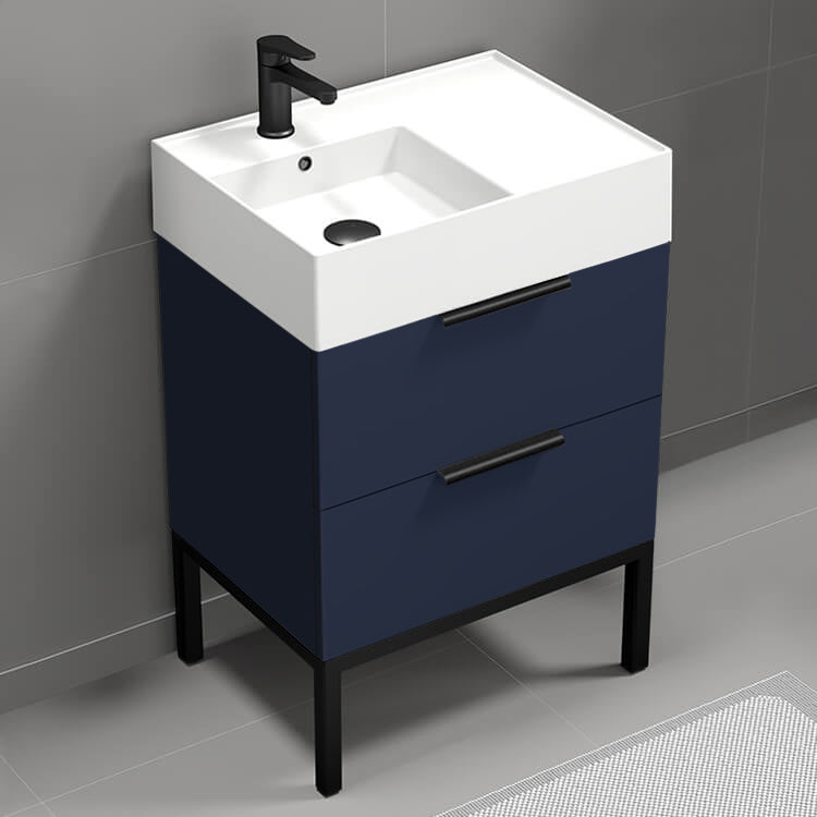 Modern Bathroom Vanity, Free Standing, 24", Night Blue