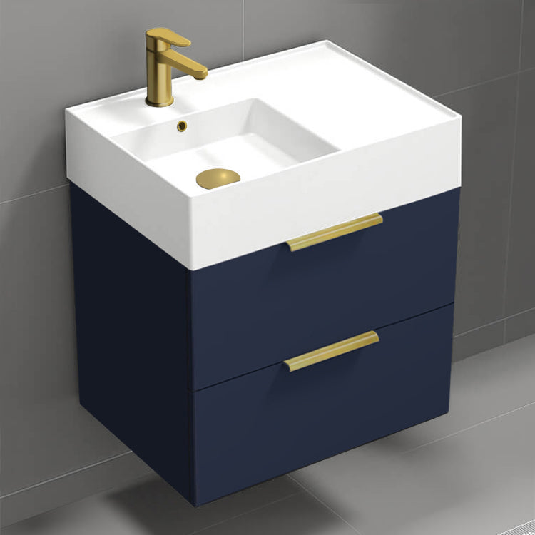 Blue Bathroom Vanity, Modern, Wall Mounted, 24"