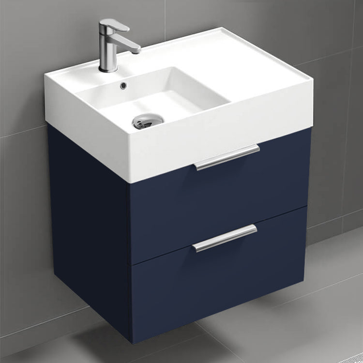 Blue Bathroom Vanity, Modern, Wall Mounted, 24"