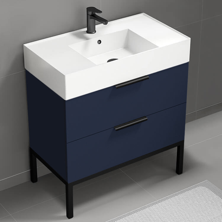 Blue Bathroom Vanity, Modern, Free Standing, 32"