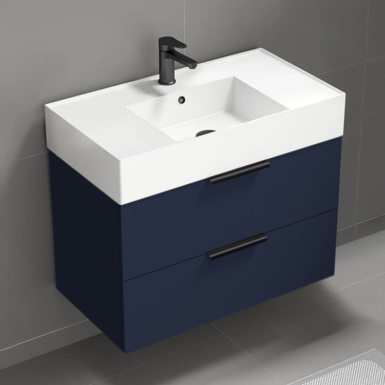 Blue Bathroom Vanity, Floating, 32"