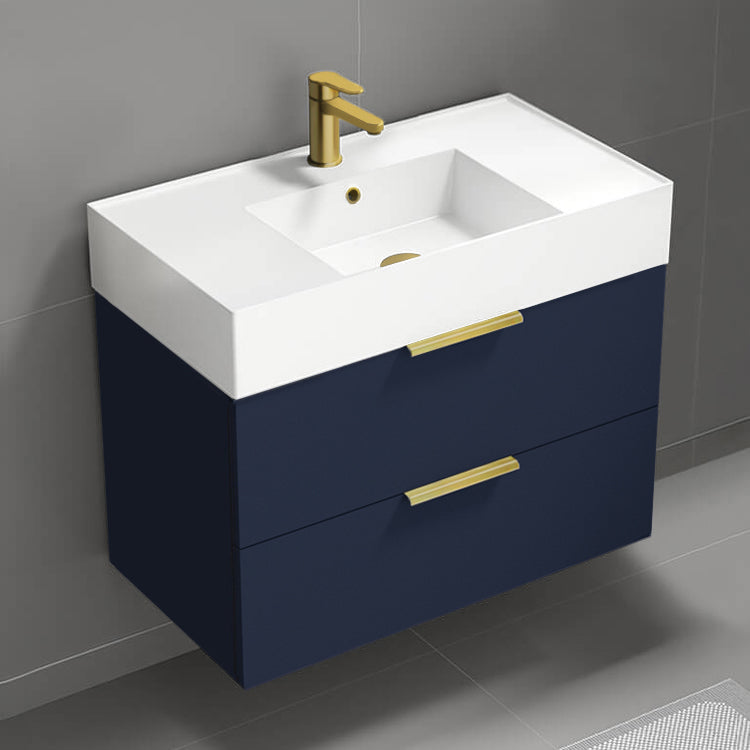 Blue Bathroom Vanity, Modern, Floating, 32"