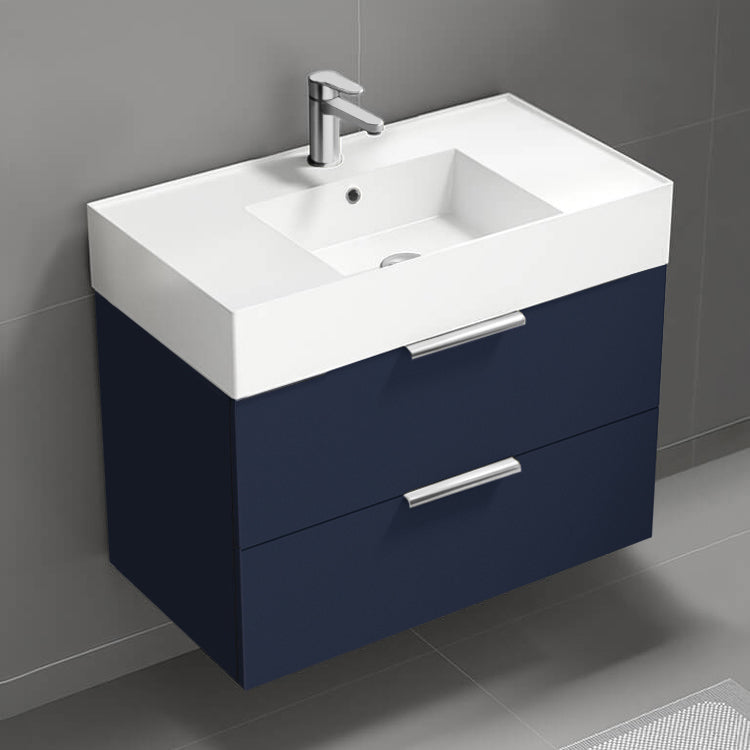 Floating Bathroom Vanity, 32", Modern, Blue
