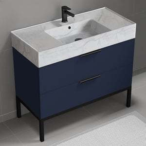 40" Bathroom Vanity With Marble Design Sink, Floor Standing, Modern, Night Blue