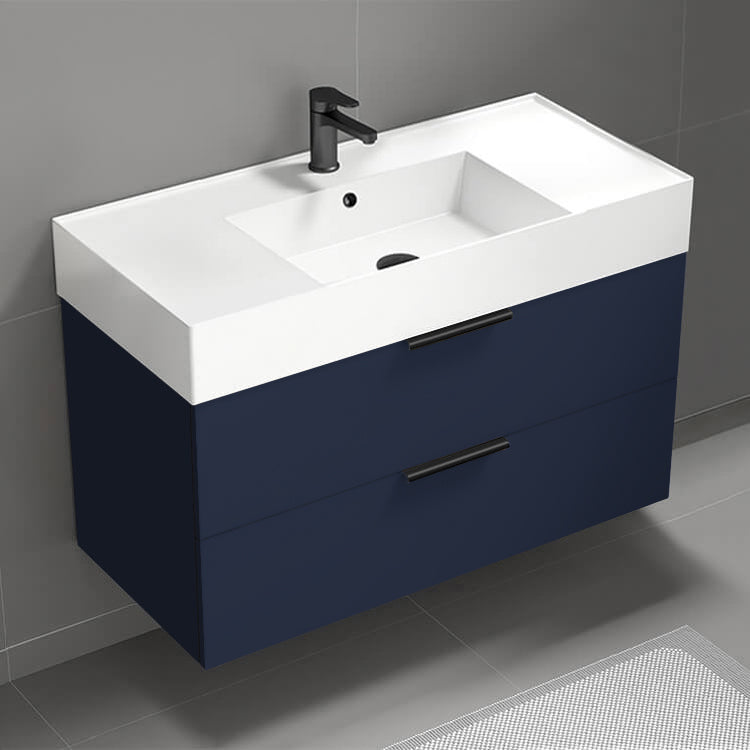 Wall Mounted Bathroom Vanity, Modern, Blue