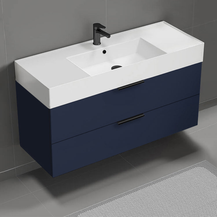 Blue Bathroom Vanity, Floating, 48"