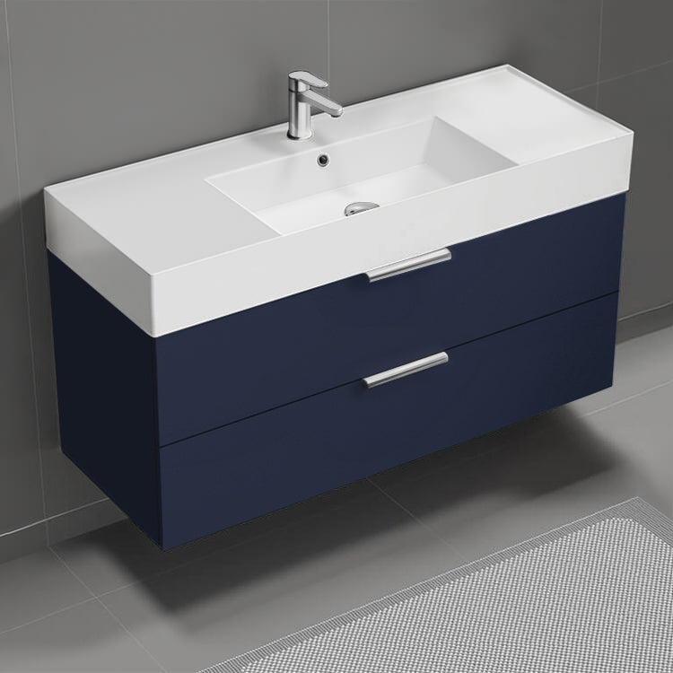 Modern Bathroom Vanity, Wall Mount, 48", Night Blue