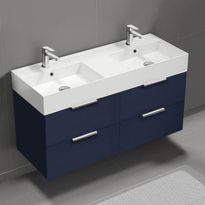 Double Bathroom Vanity, Wall Mount, 48", Night Blue