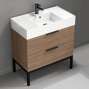 Walnut Bathroom Vanity, Free Standing, 32", Modern