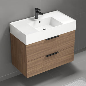 Walnut Bathroom Vanity, Wall Mounted, 32"