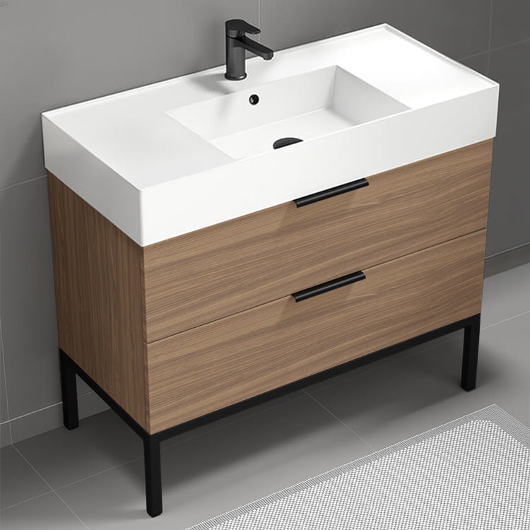 Walnut Bathroom Vanity, Floor Standing, 40"