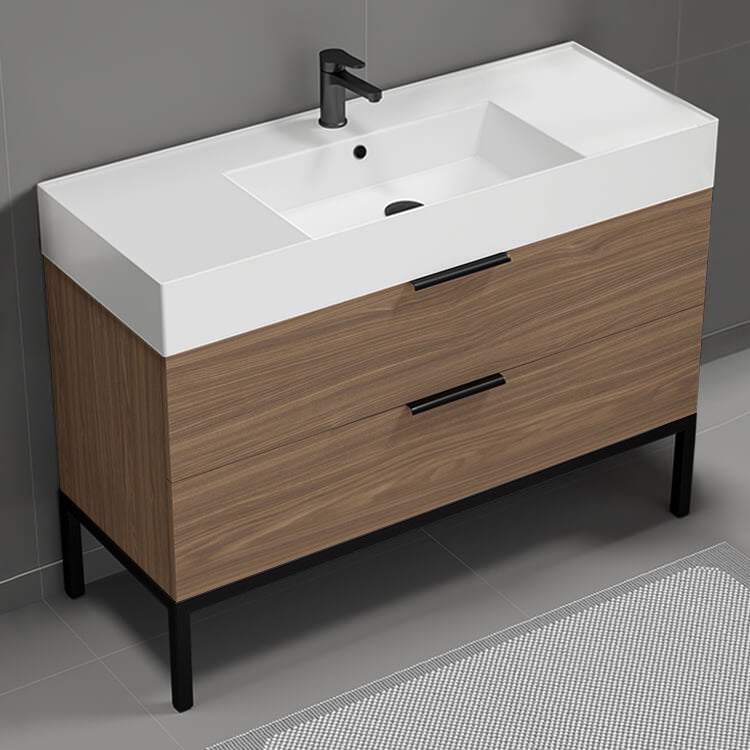 Walnut Bathroom Vanity, 48", Free Standing