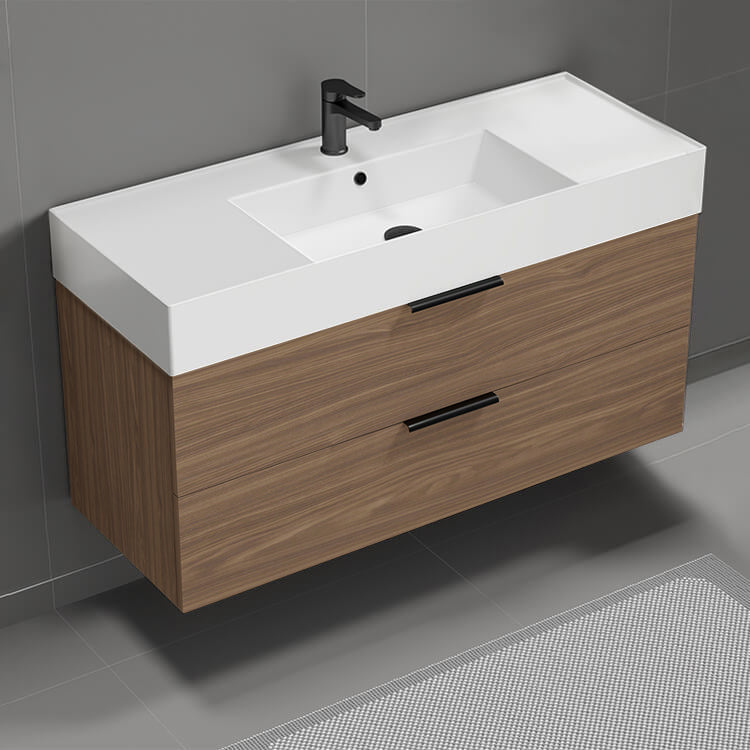 Walnut Bathroom Vanity, 48", Floating