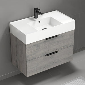 Wall Mounted Bathroom Vanity, 32", Modern, Grey Oak