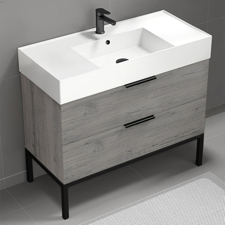 Grey Oak Bathroom Vanity, Modern, 40"