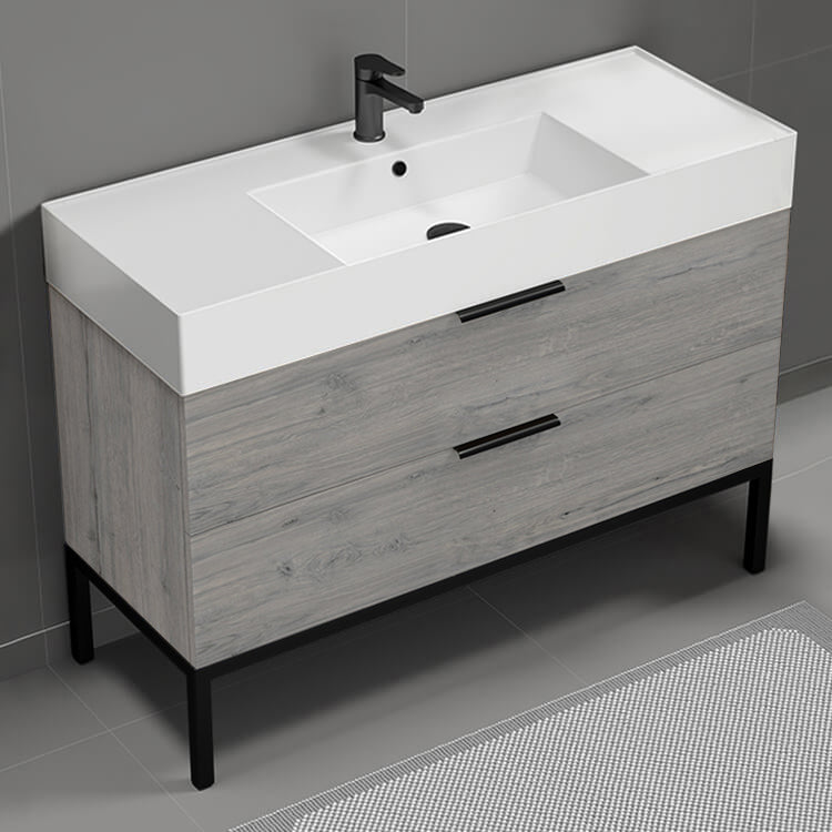 Modern Bathroom Vanity, Floor Standing, 48", Grey Oak