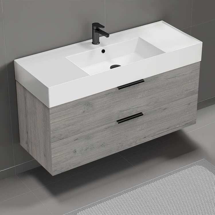 Grey Oak Bathroom Vanity, 48", Modern