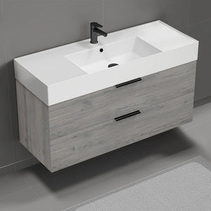 Grey Oak Bathroom Vanity, 48", Modern