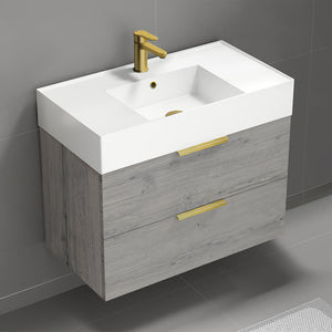 Wall Mounted Bathroom Vanity, Modern, 32", Grey Oak