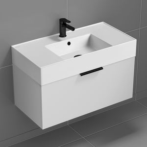 32" Bathroom Vanity, Modern, Wall Mount, Glossy White
