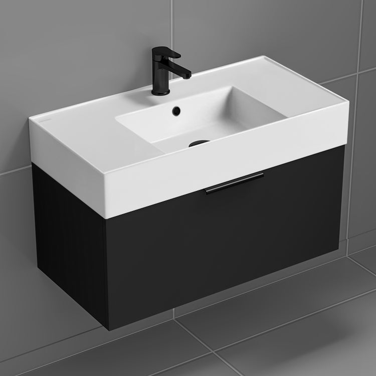 Black Bathroom Vanity, Floating, 32"