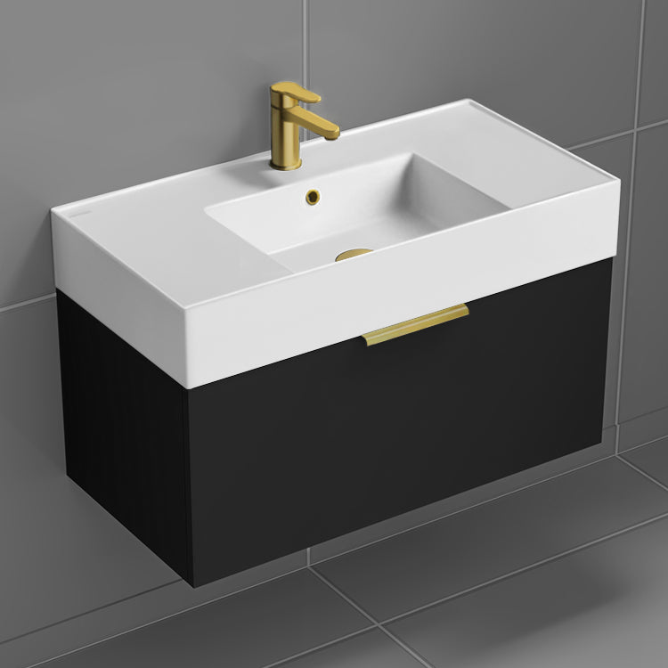 Black Bathroom Vanity, Floating, Modern, 32"
