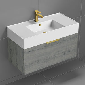 Wall Mounted Bathroom Vanity, Modern, 32", Grey Oak