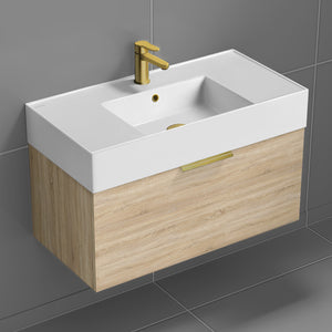 Modern Bathroom Vanity, Wall Mounted, Single, 32", Brown Oak