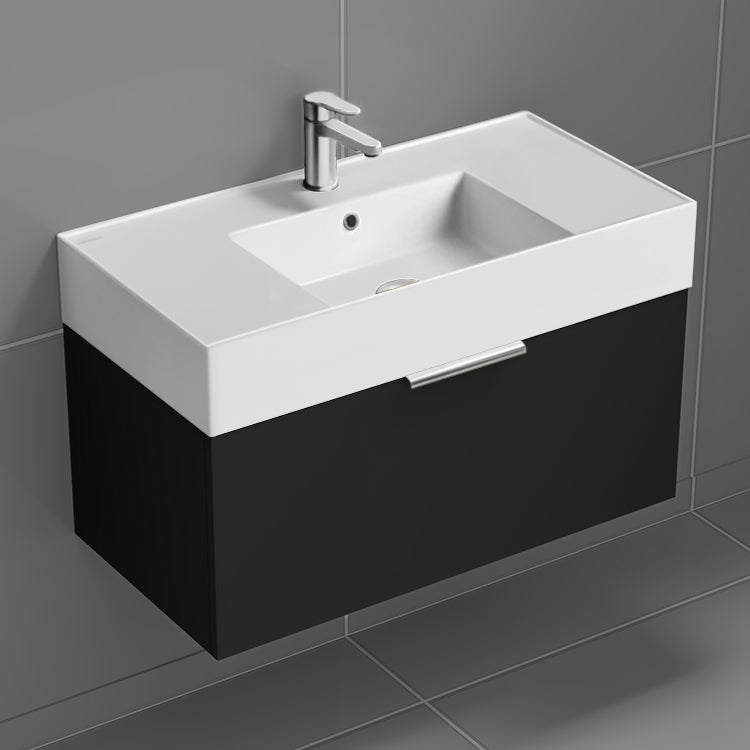 Black Bathroom Vanity, Floating, Modern, 32"