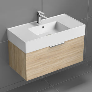 Modern Bathroom Vanity, Wall Mounted, Single, 32", Brown Oak