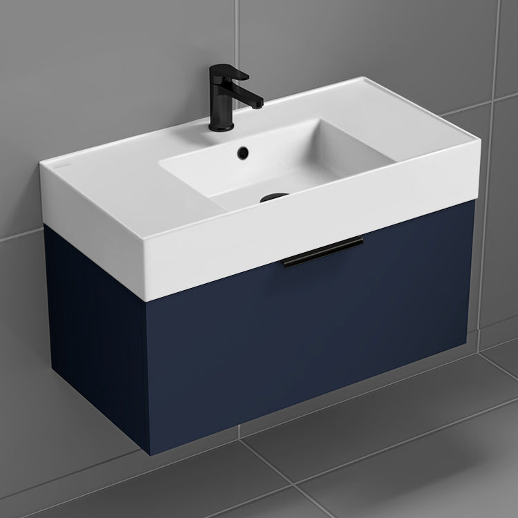 Blue Bathroom Vanity, Floating, 32"