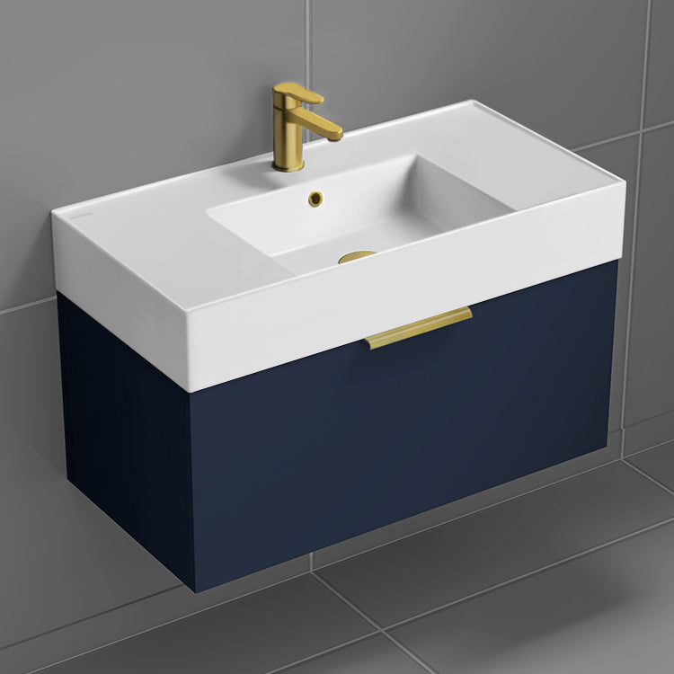 32" Bathroom Vanity, Modern, Floating, Blue