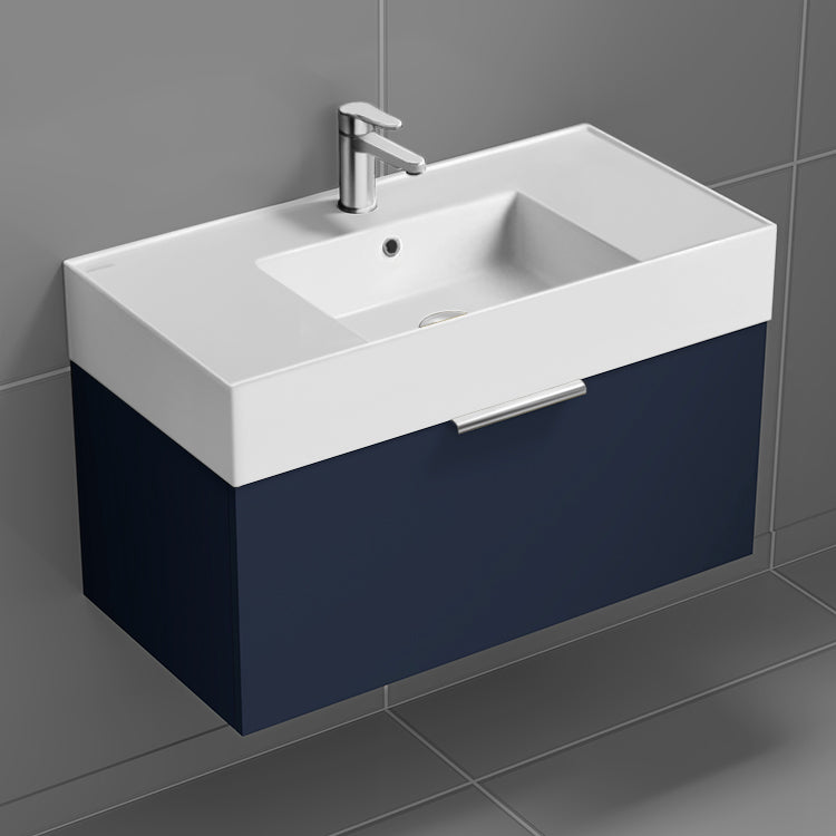 Blue Bathroom Vanity, Floating, 32"