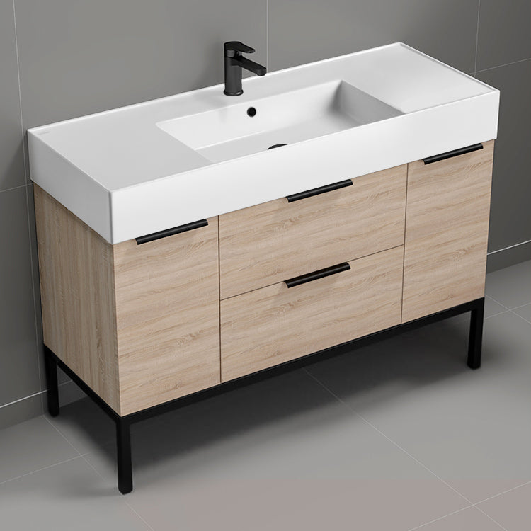 Modern Bathroom Vanity, Free Standing, 48", Brown Oak