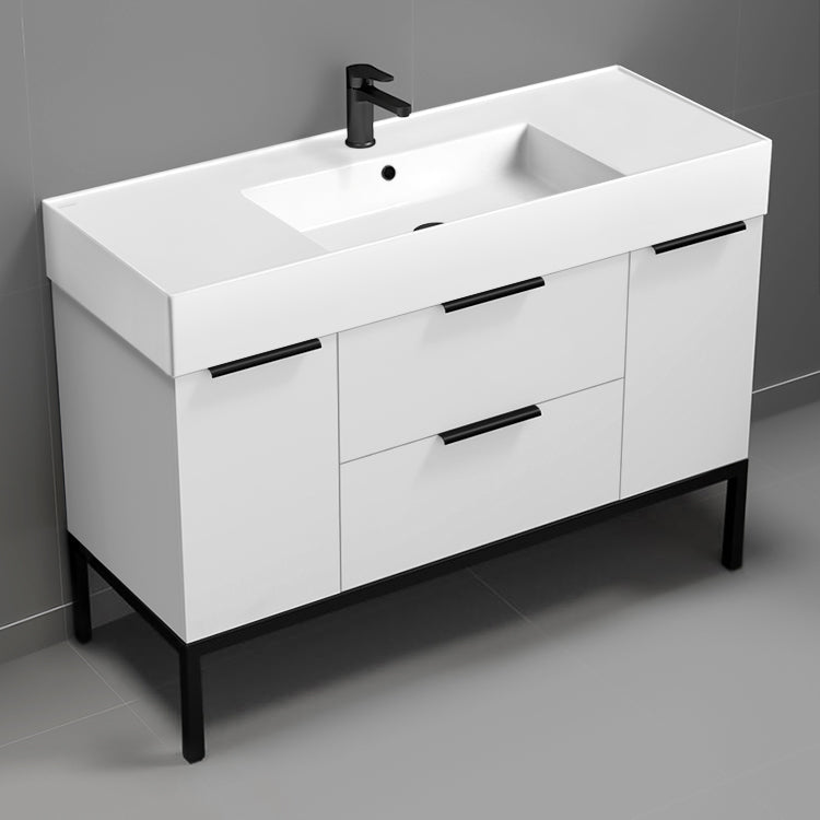 Modern Bathroom Vanity, Floor Standing, 48", Glossy White