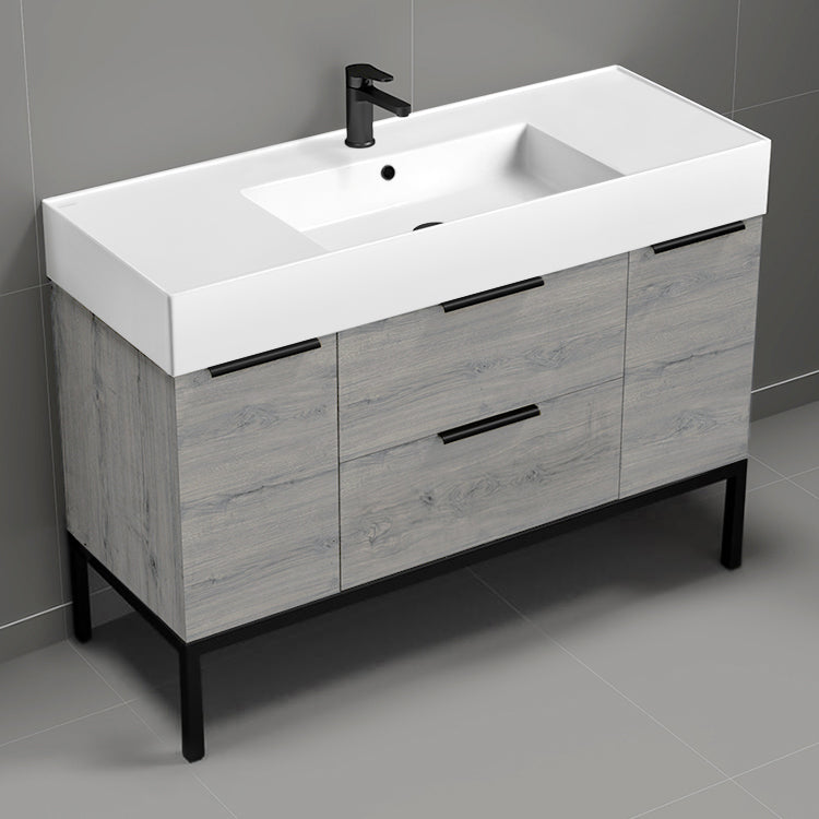 Modern Bathroom Vanity, Floor Standing, 48", Grey Oak
